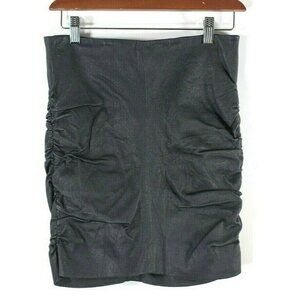 The Row Womens Size Small Black Mini Skirt Leather Ruched Pencil Hidden Zipper